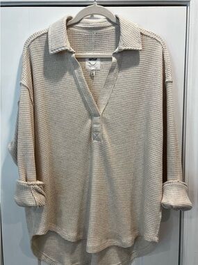 aerie NWOT Cream Waffle Knit Long Sleeve Top